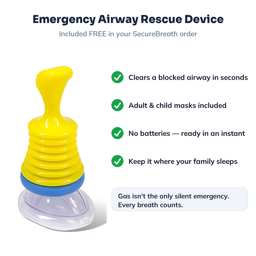 Emergency Airway Rescue Device — clears a blocked airway in seconds, adult and child masks